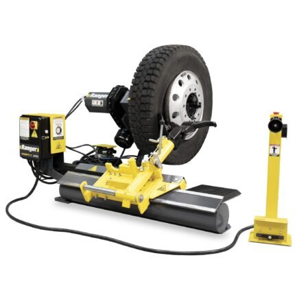 Full view of the Ranger R26FLT heavy-duty tire changer designed for commercial truck wheels, featuring joystick control, hydraulic power, and rugged construction for high-volume tire shops. SKU 5140137.