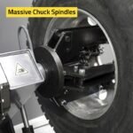 Heavy-duty chuck spindles on the Ranger R26FLT ensure stable, high-strength clamping for oversized truck wheels and commercial tire applications. SKU 5140137.