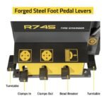 Forged steel foot-pedal controls on the R745 tire changer offering durable, intuitive actuation for all turntable and clamping functions