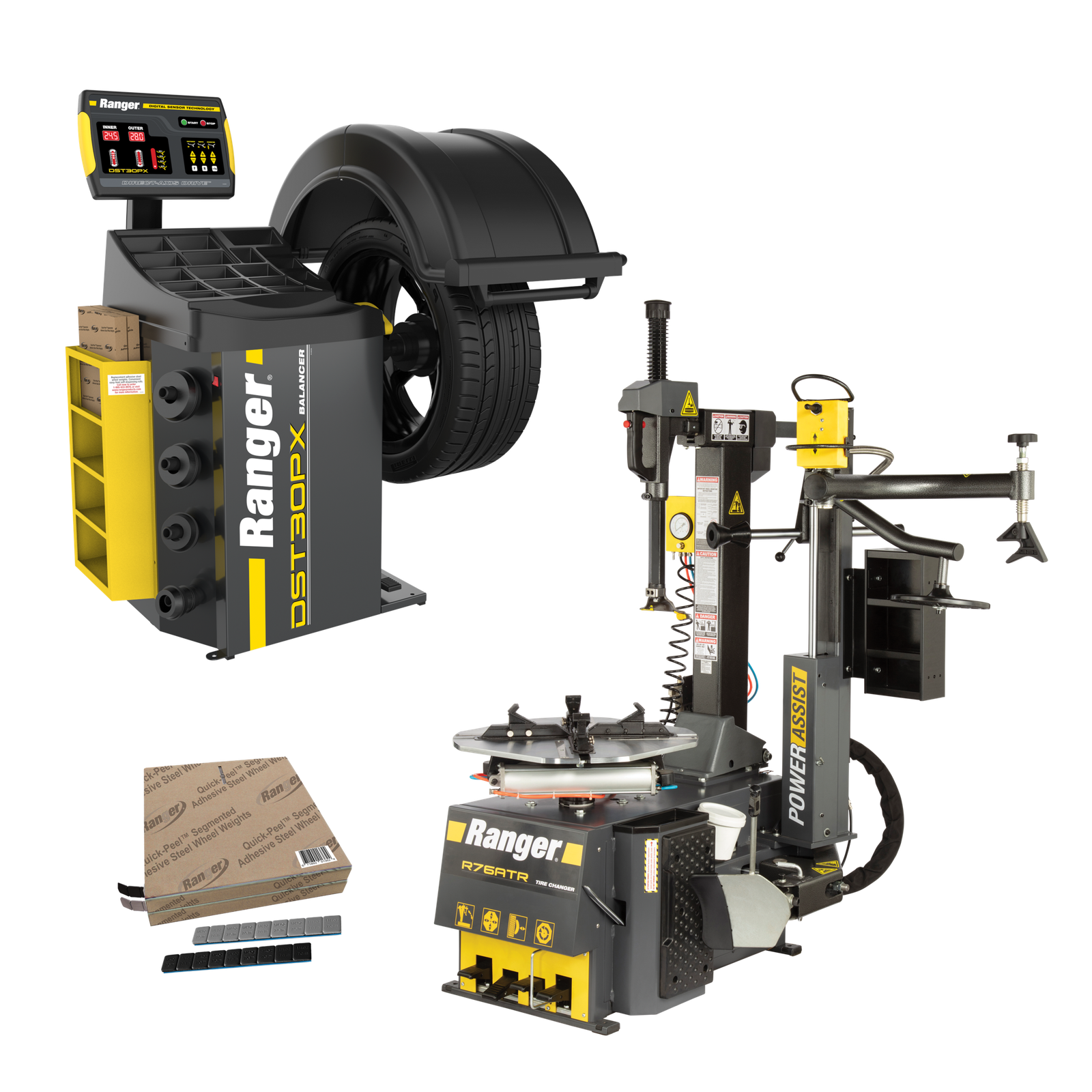 R76ATR - DST30PX - Weights R76ATR tire changer and DST30PX wheel balancer package with tape wheel weights