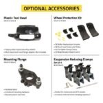 Optional accessories for the Ranger R76ATR-L 110V tire changer, including wheel protection kits, plastic tool heads, expansion clamps, and mounting flange hardware