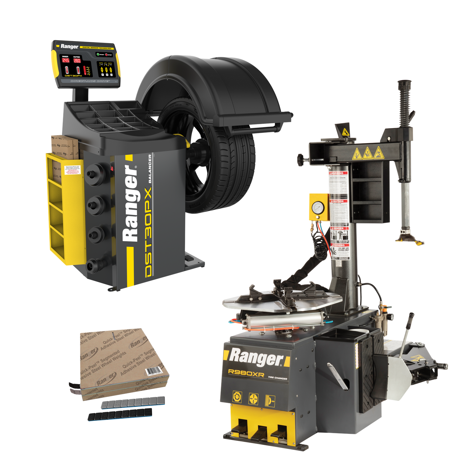 R980XR - DST30PX - Weights R980XR-220V tire changer and DST30PX-110-220V wheel balancer package for automotive shops