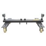 Rear detail of Ranger RCD-2V car dollies showing adjustable frame and heavy-duty casters for smooth vehicle positioning. SKU 5150409.