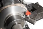 High-speed rotor machining sequence showing the RL-8500 brake lathe’s cutting tool delivering a clean, precise finish.