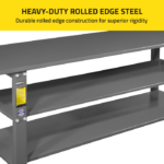 Close-up of the Ranger RWB-2S workbench shelves featuring heavy-duty rolled edge steel construction for added rigidity