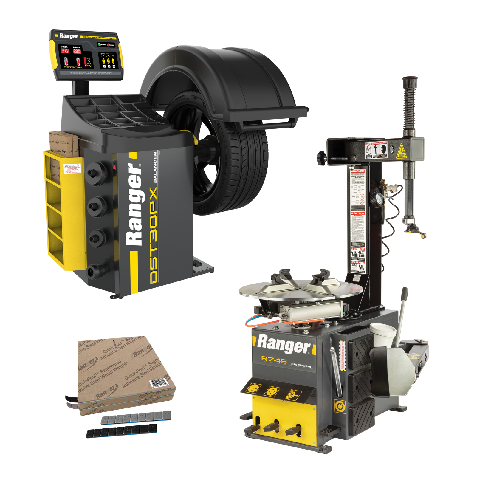 R745 - DST30PX - Weights - Setup-Train R745 wheel balancer 110V with DST30PX touchscreen wheel balancer package and setup training kit