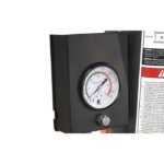 Close-up of the R76LT tire changer’s air supply pressure gauge providing precise PSI and bar readings for safe and consistent operation.