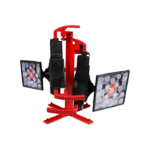 Durable self-centering tire clamp assembly designed for secure wheel mounting and accurate alignment readings