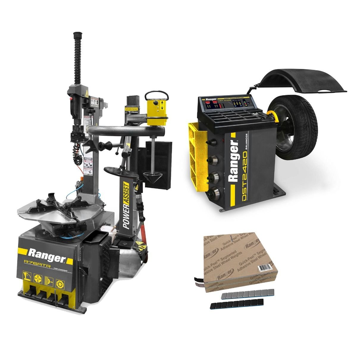 R76ATR-L-110V + DST2420-110-220V + Tape Wheel Weights / Blk. & Slv. 1400 pc. Ranger R76ATR DST2420 Tire Changer wheel balancer weights combo 5140424