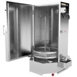 Open-door interior view of the Ranger RS-750DS-503 heated parts washer, showcasing the stainless-steel cabinet, rotating wash basket, and internal spray system for high-capacity cleaning