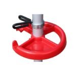 Detailed look at the Ranger RD-9G oil drain’s integrated red tool tray with built-in holders for accessories and drain components