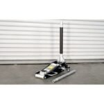 Ranger RFJ-4000AL aluminum floor jack displayed with its two-piece handle assembly laid out on the shop floor.