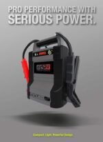 Schumacher DSR128 jump starter promotional image emphasizing compact, powerful design