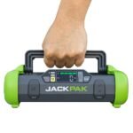 JackPak Ultra 2500A jump starter with removable clamps in action built-in air compressor