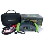 JackPak Ultra 2500A jump starter with removable clamps in action built-in air compressor accessories included